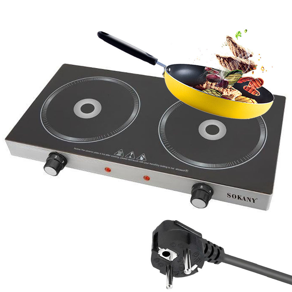 Індукційна варильна панель Sokany SK-224 (2 конфорки, 2400Вт) / Інфрачервона електроплита /Інфрачервона кухонна панель