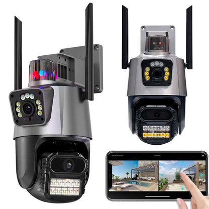 Вулична охоронна WIFI камера відеоспостереження 6MP, Dual Lens / Поворотна камера спостереження із сиреною
