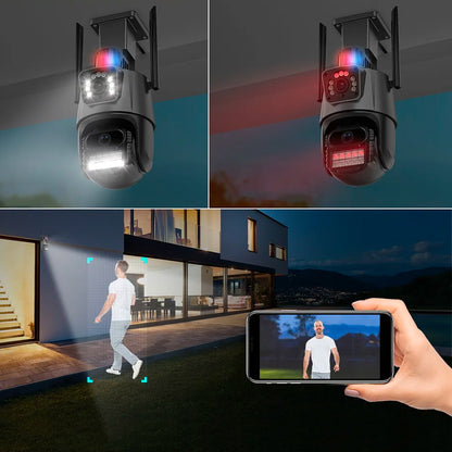 Вулична охоронна WIFI камера відеоспостереження 6MP, Dual Lens / Поворотна камера спостереження із сиреною