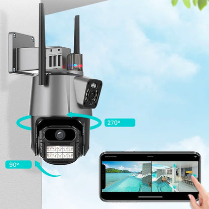 Вулична охоронна WIFI камера відеоспостереження 6MP, Dual Lens / Поворотна камера спостереження із сиреною