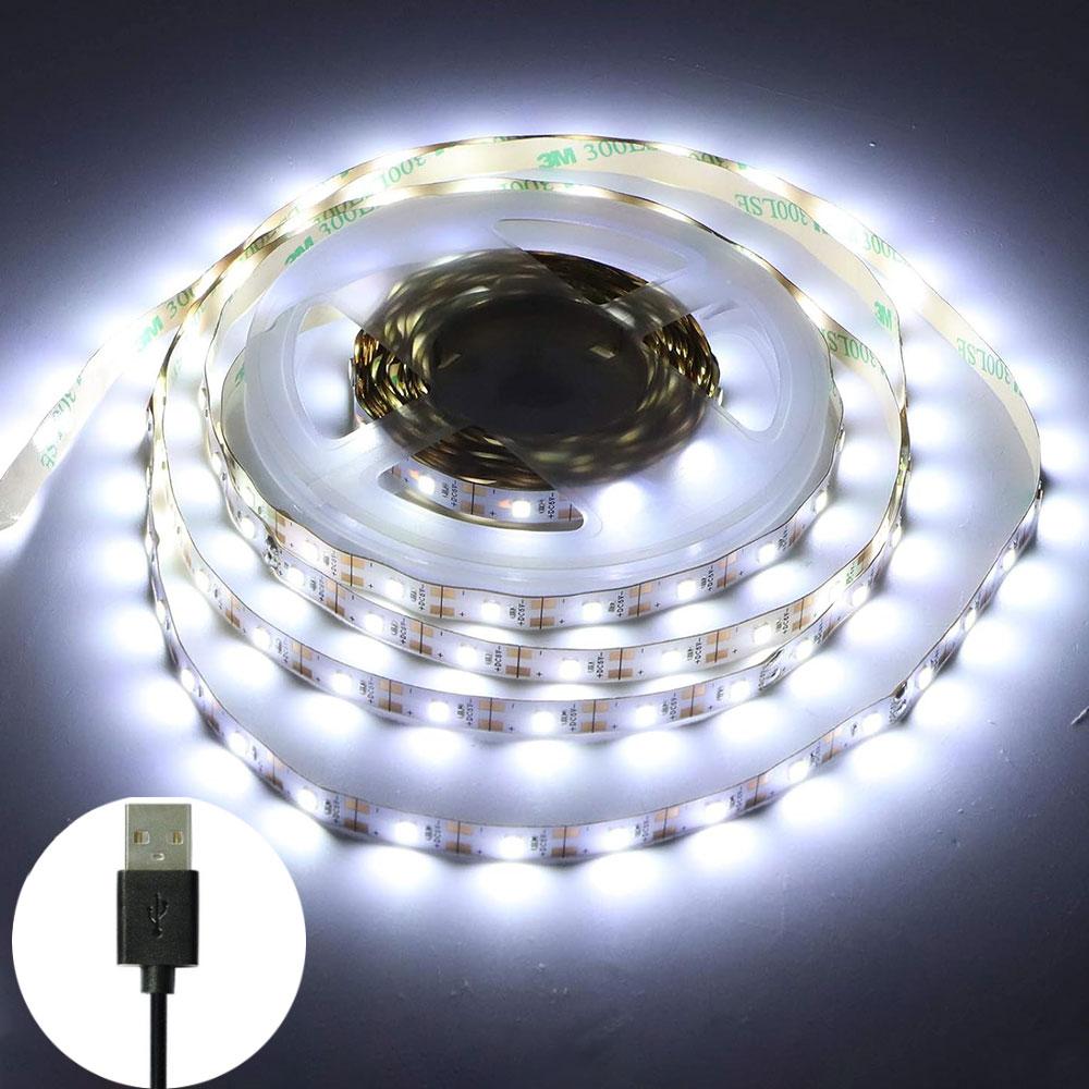 Світлодіодна стрічка 5м, від USB, Холодний Білий / Діодна стрічка від повербанка / Лед підсвітка для дзеркала