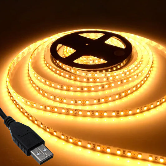 Світлодіодна LED стрічка 5м, від USB, Теплий Білий / Гнучка діодна підсвітка / Лед стрічка від повербанка