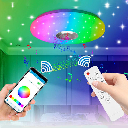 Світильник стельовий 60W, 38см RGB Lamp з Bluetooth колонкою / Кругла LED люстра з пультом керування