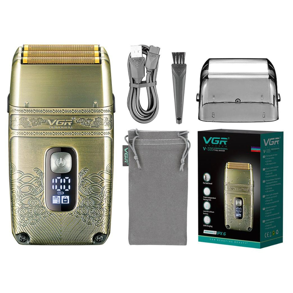 Електробритва шейвер VGR V-335 від USB, з LED дисплеєм / Професійна бритва з трьома ножовими блоками