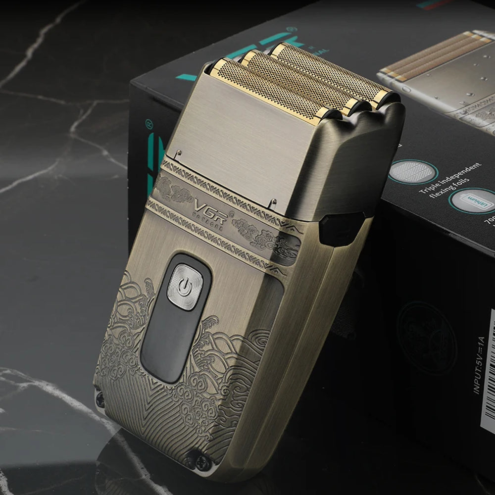 Електробритва шейвер VGR V-335 від USB, з LED дисплеєм / Професійна бритва з трьома ножовими блоками