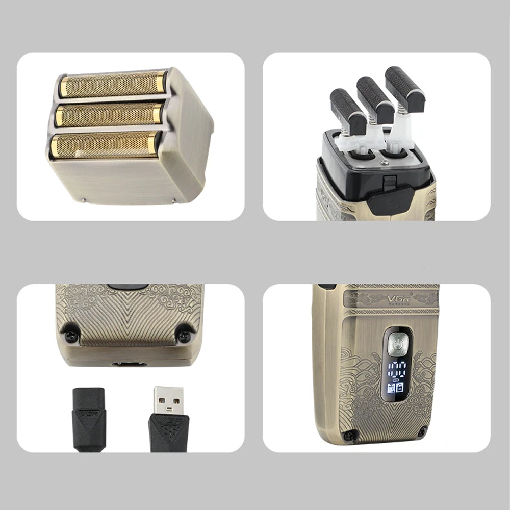 Електробритва шейвер VGR V-335 від USB, з LED дисплеєм / Професійна бритва з трьома ножовими блоками