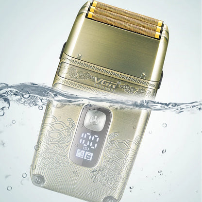 Електробритва шейвер VGR V-335 від USB, з LED дисплеєм / Професійна бритва з трьома ножовими блоками