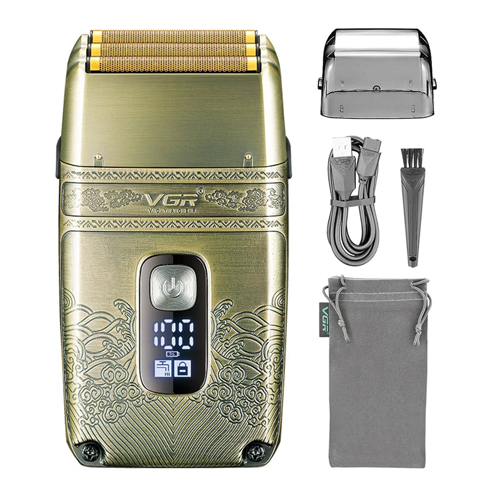 Електробритва шейвер VGR V-335 від USB, з LED дисплеєм / Професійна бритва з трьома ножовими блоками