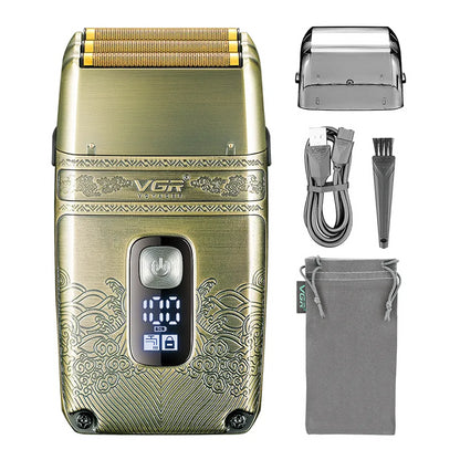 Електробритва шейвер VGR V-335 від USB, з LED дисплеєм / Професійна бритва з трьома ножовими блоками