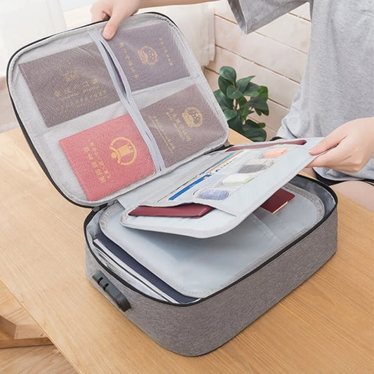 Органайзер для документів з кодовим замком (37х10,5х27 см), Home Cleaning, Сіра / Дорожня сумка для зберігання документів