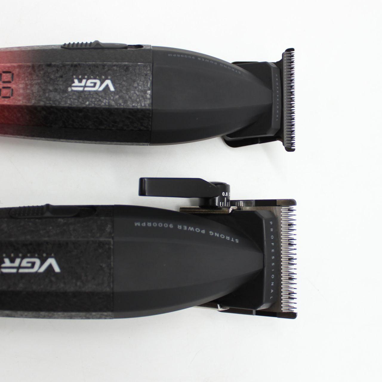 Набір для стрижки 2в1 (9 насадок) від USB, VGR V-640, Червоний / Акумуляторна машинка для стрижки / Тример для стрижки