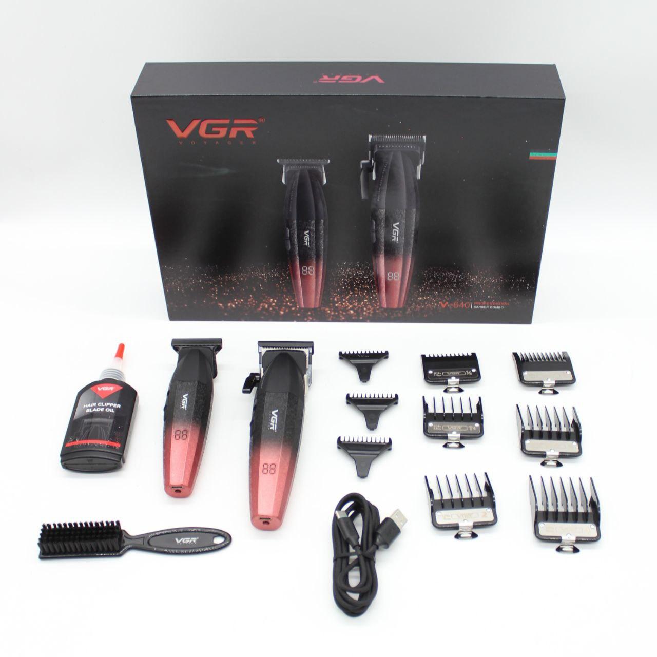 Набір для стрижки 2в1 (9 насадок) від USB, VGR V-640, Червоний / Акумуляторна машинка для стрижки / Тример для стрижки