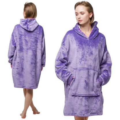 Оверсайз плед-халат з капюшоном 100х80см, Huggle Hoodie, Фіолетовий / Толстовка худі для дому / Плед з рукавами