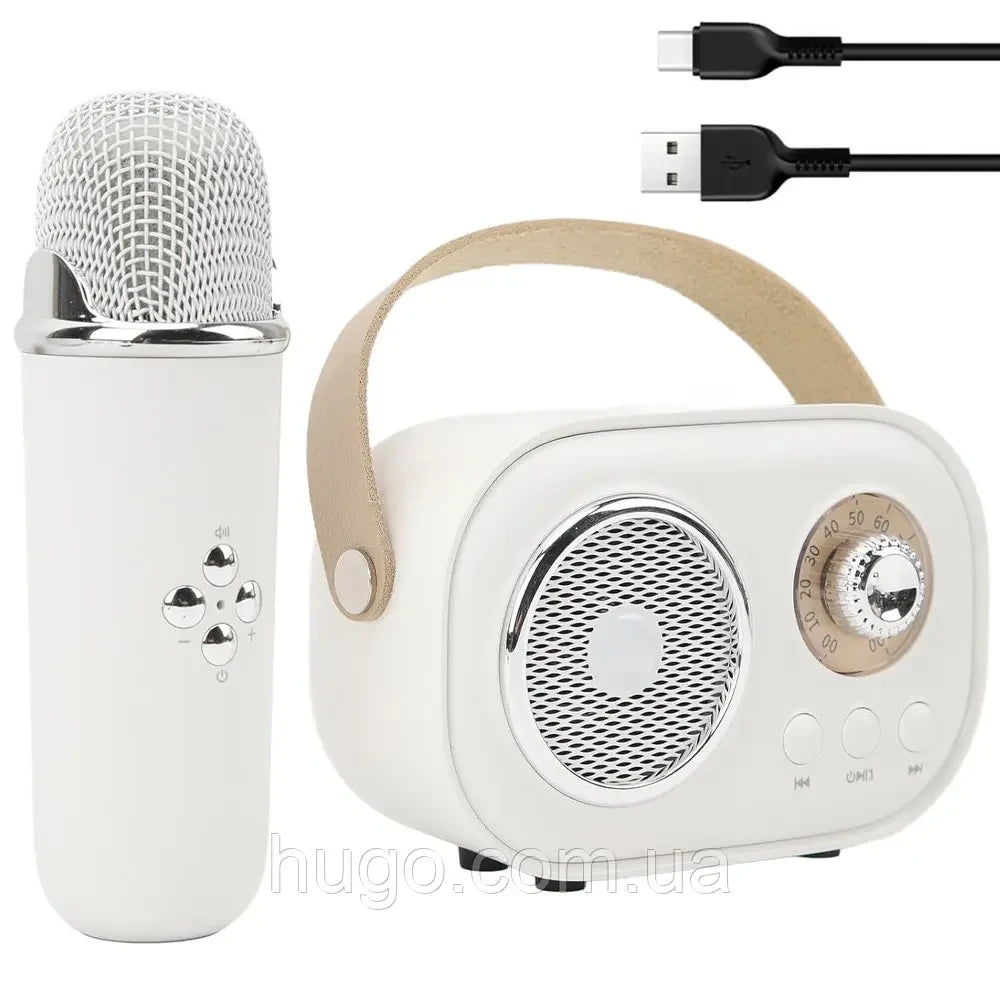 Портативна Bluetooth колонка для караоке з мікрофоном на акумуляторі, Біла / Акустична система для караоке