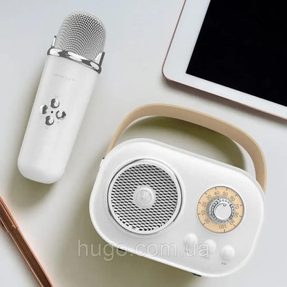 Портативна Bluetooth колонка для караоке з мікрофоном на акумуляторі, Біла / Акустична система для караоке