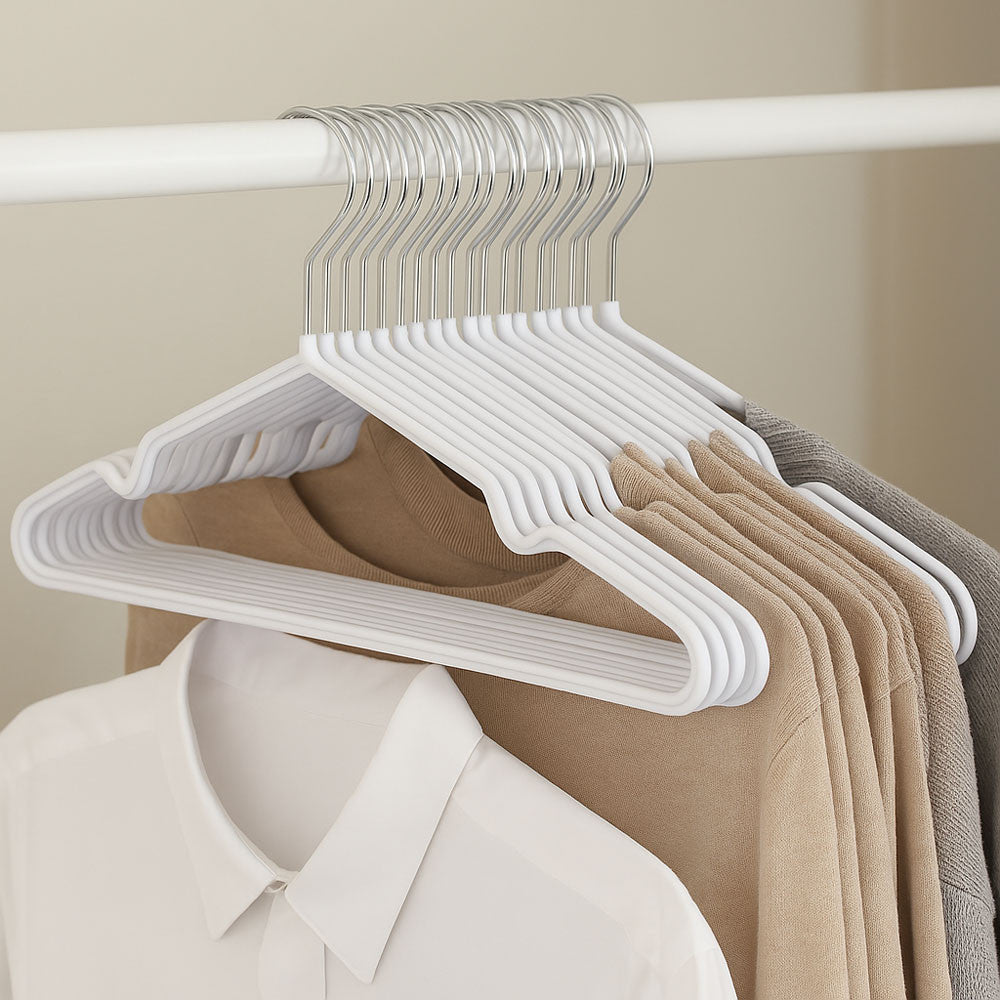 Набір 10шт, Плечики для одягу 40см + силіконове покриття, Білий / Тремпель для одягу / Вішалка плечики
