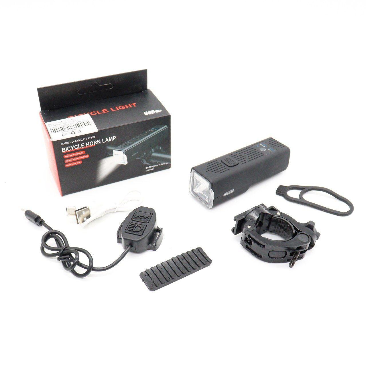 Велофара з сигналом MT-007-T6, від USB + виносна кнопка / Акумуляторна водонепроникна фара на велосипед