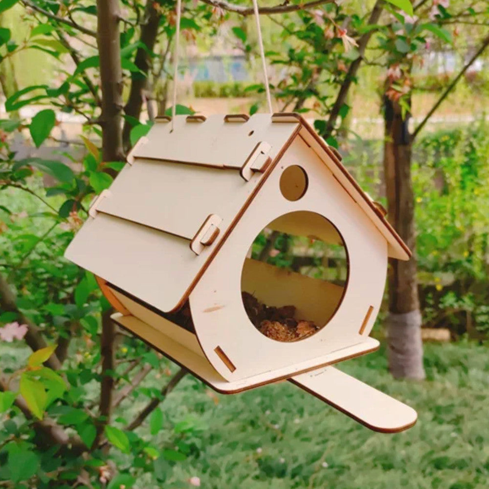 Годівниця для птахів 23х20х20см, з фанери / Вулична підвісна годівниця для пташок / Збірна годівниця
