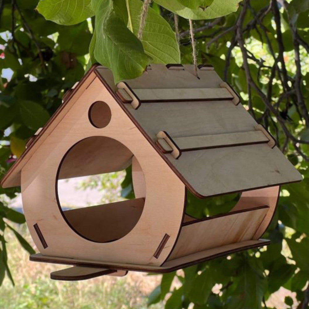 Годівниця для птахів 23х20х20см, з фанери / Вулична підвісна годівниця для пташок / Збірна годівниця