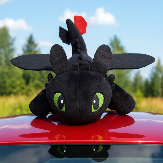 Іграшка на машину дракон 20см, на клейкій основі, Чорний / М'яка плюшева іграшка беззубик / Іграшка дракон