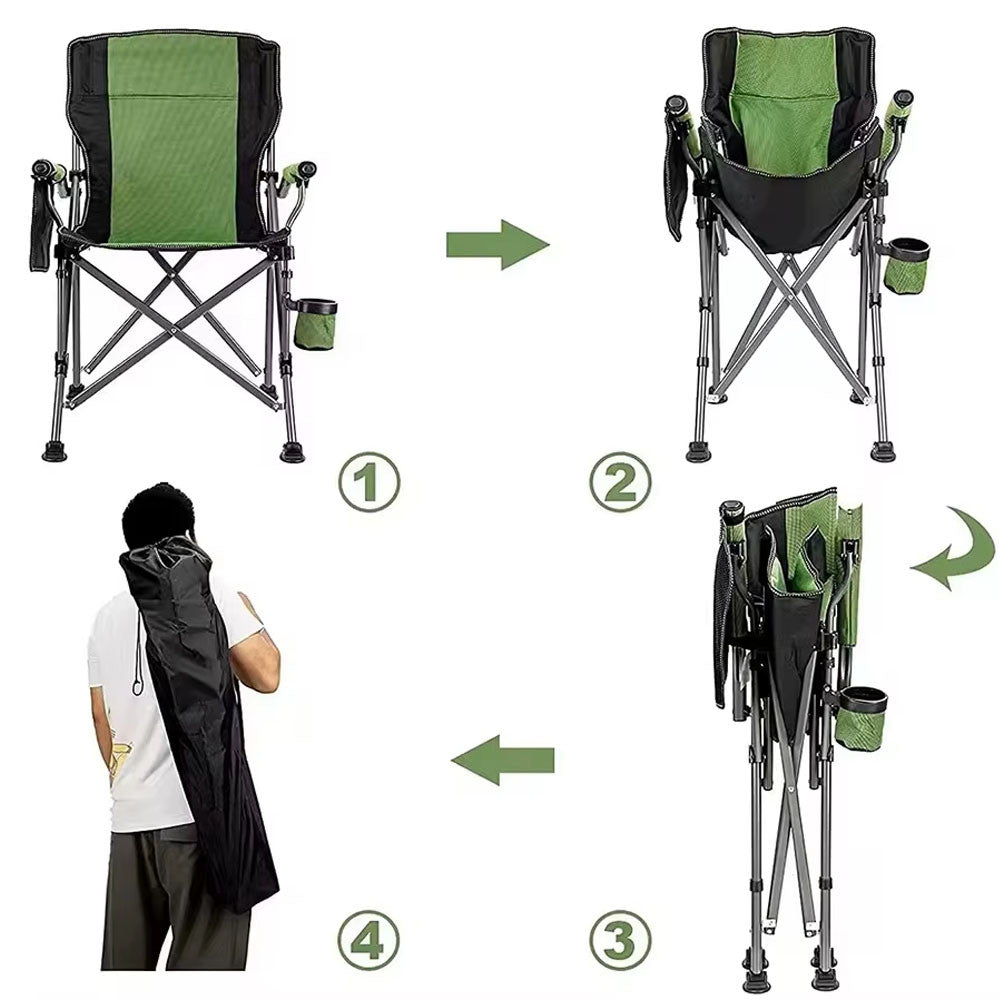 Складаний стілець з підлокітниками (95х60х58 см), HX-64-1, Зелений / Рибальський стілець-крісло / Крісло для пікніка