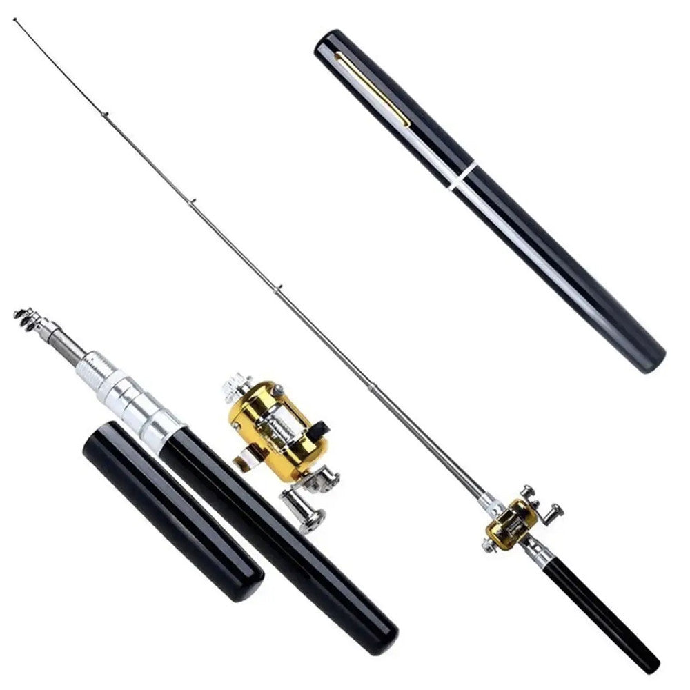 Вудка-ручка з котушкою EL-1220, Чорна / Набір рибалки / Кишенькова міні вудка складна, телескопічна