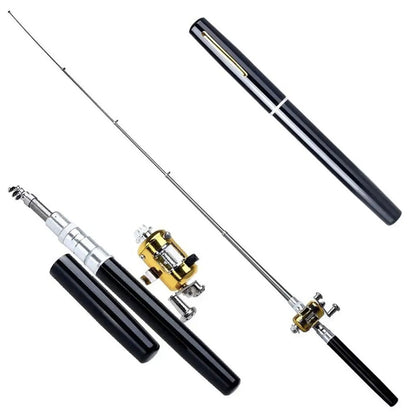 Вудка-ручка з котушкою EL-1220, Чорна / Набір рибалки / Кишенькова міні вудка складна, телескопічна