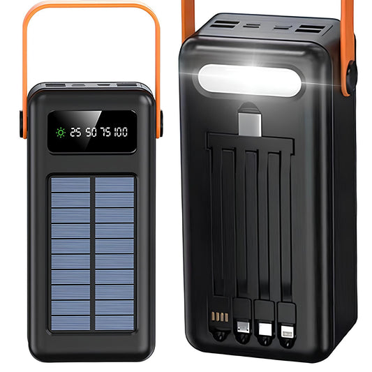Повербанк 100 000 mAh + 4 перехідники (4xUSB) JS-638CX / Потужний Павербанк на сонячній панелі