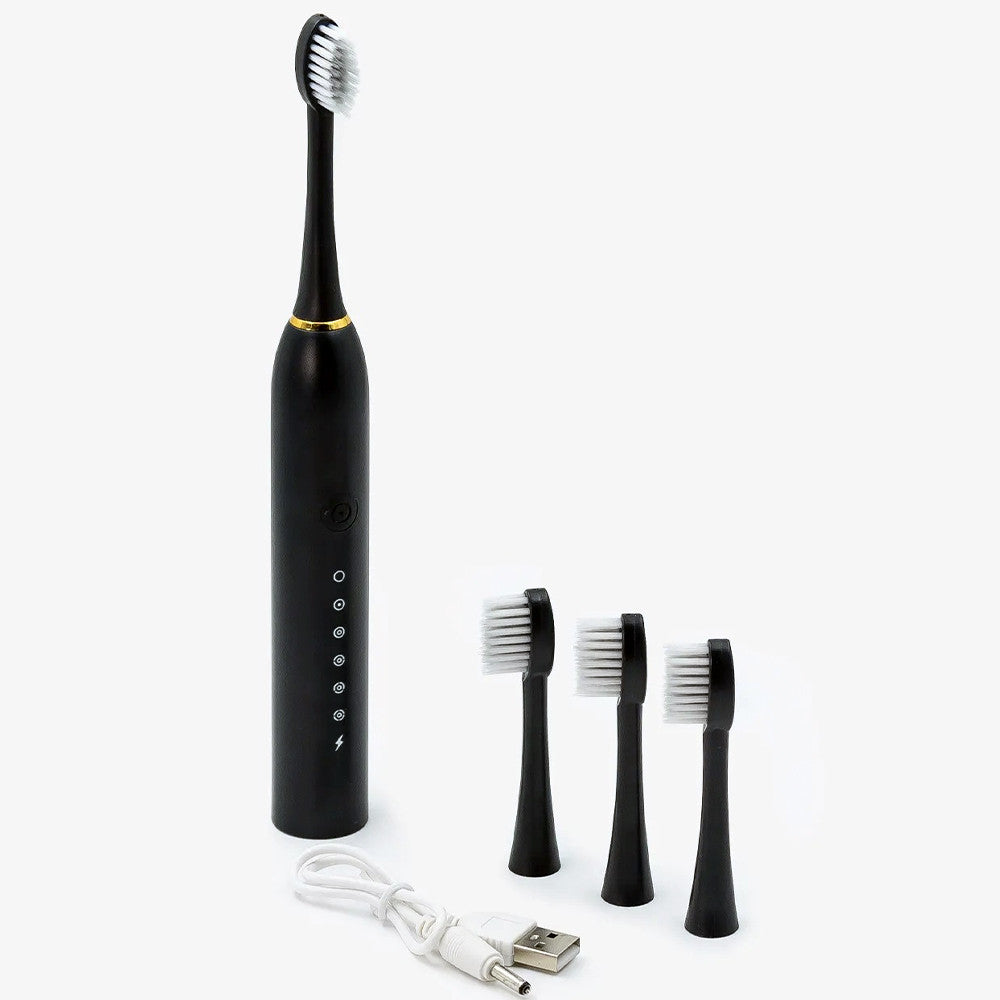 Ультразвукова зубна щітка з 4-ма насадками, Х-3, Чорна / Електрична зубна щітка