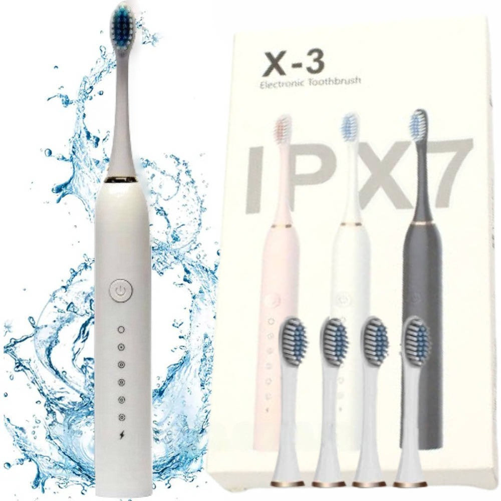 Ультразвукова зубна щітка з 4-ма насадками, Х-3, Біла / Електрична зубна щітка