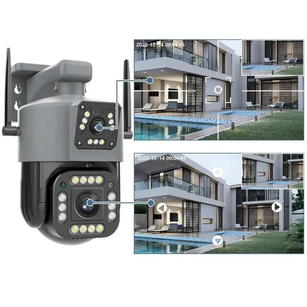 Вулична IP камера з 2 об'єктивами, 8Мп, Qettopo V380 / Вайфай камера відеоспостереження з нічною зйомкою