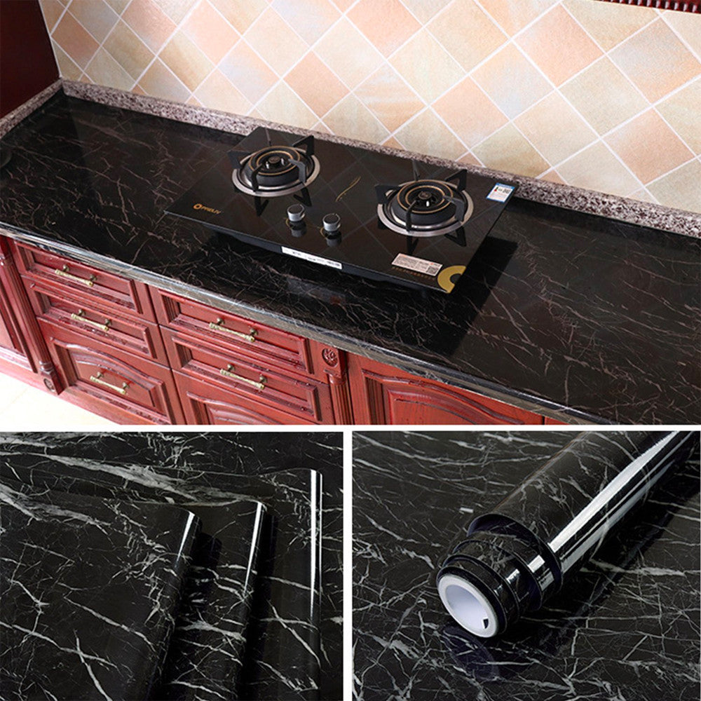 Самоклеюча плівка 5м чорний мармур для кухні Kitchen Sticker / Мармурова наклейка на кухонний фартух