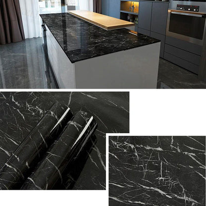 Самоклеюча плівка 5м чорний мармур для кухні Kitchen Sticker / Мармурова наклейка на кухонний фартух
