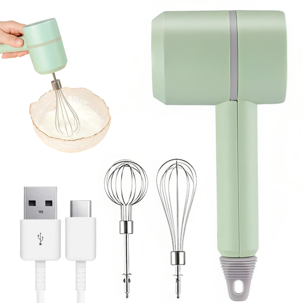 Акумуляторний міксер з 2 насадками Portable mixer, від USB, Зелений / Ручний міксер / Бездротовий міксер