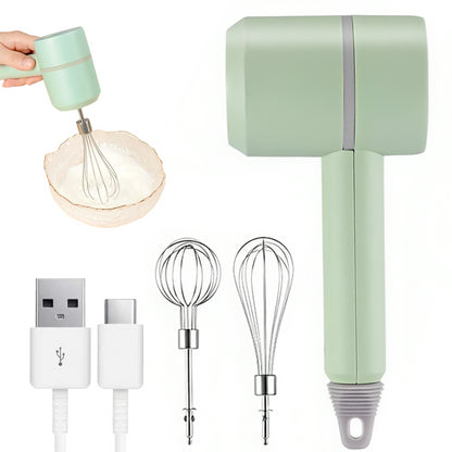Акумуляторний міксер з 2 насадками Portable mixer, від USB, Зелений / Ручний міксер / Бездротовий міксер