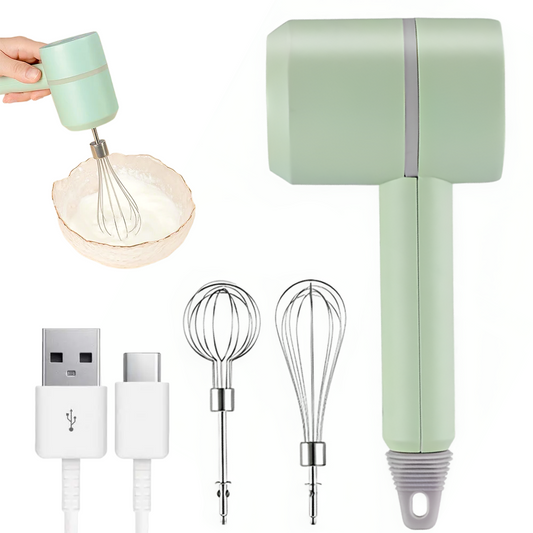 Акумуляторний міксер з 2 насадками Portable mixer, від USB, Зелений / Ручний міксер / Бездротовий міксер