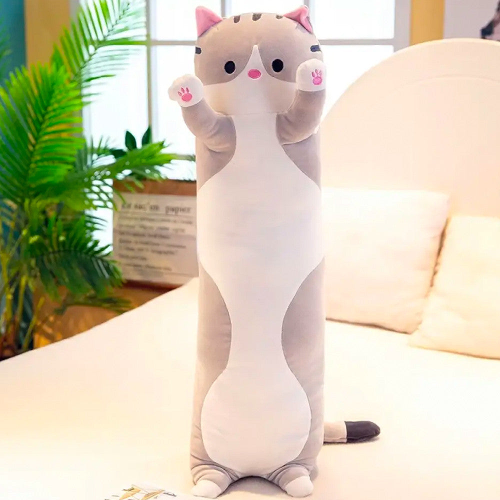 М'яка іграшка-подушка Кіт Батон 90 см, EL-2117-7, Сірий / Іграшка дитяча обіймашка довгий кіт