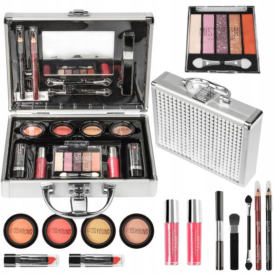 Косметичний набір у кейсі "Срібне сяйво" 22 предмети / Косметичний набір для створення макіяжу