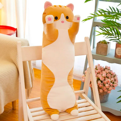 М'яка іграшка-подушка Кіт Батон 90 см, EL-2117-7, Коричневий / Іграшка дитяча обіймашка довгий кіт