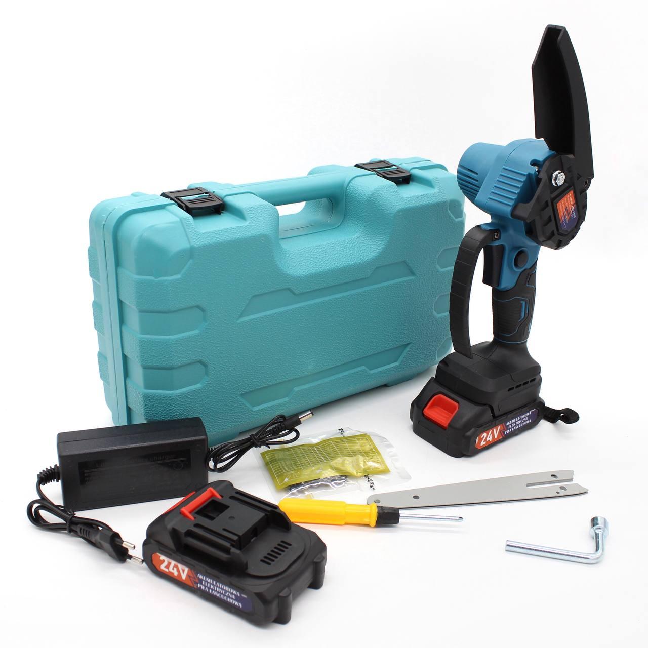 Акумуляторна ланцюгова пилка 24В, 1500 мАг, TL 0600, з кейсом + 2 акумулятори / Ручна електрична пилка