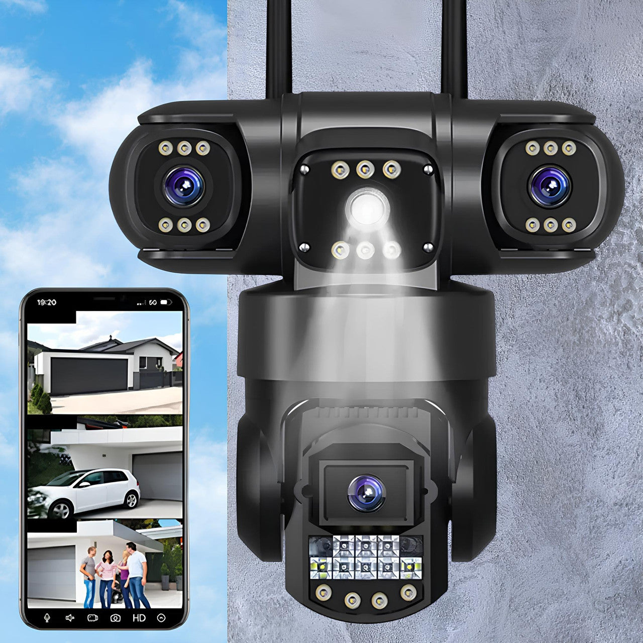 Вулична WIFI камера спостереження 15МР, 3 об'єктиви, SC28 / Поворотна камера відеоспостереження / IP камера вулична