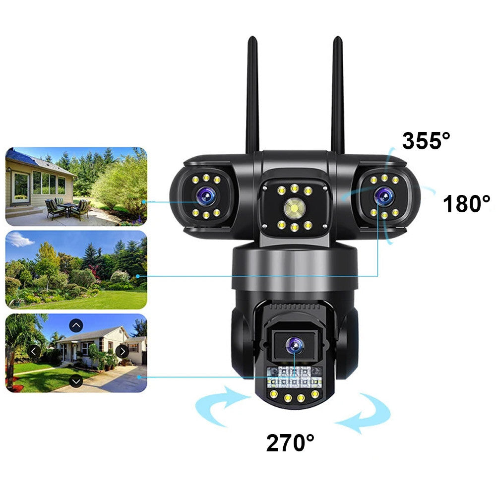 Вулична WIFI камера спостереження 15МР, 3 об'єктиви, SC28 / Поворотна камера відеоспостереження / IP камера вулична