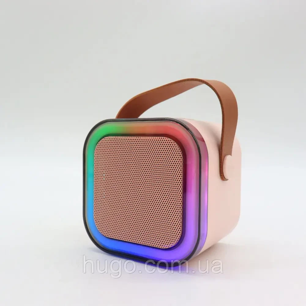 Портативна колонка-караоке з 2 мікрофонами К12, Рожевий / Бездротовий мікрофон з колонкою з підсвічуванням RGB