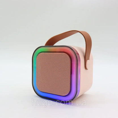 Портативна колонка-караоке з 2 мікрофонами К12, Рожевий / Бездротовий мікрофон з колонкою з підсвічуванням RGB