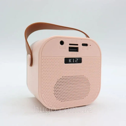 Портативна колонка-караоке з 2 мікрофонами К12, Рожевий / Бездротовий мікрофон з колонкою з підсвічуванням RGB