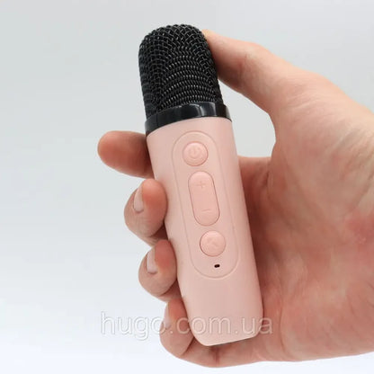 Портативна колонка-караоке з 2 мікрофонами К12, Рожевий / Бездротовий мікрофон з колонкою з підсвічуванням RGB