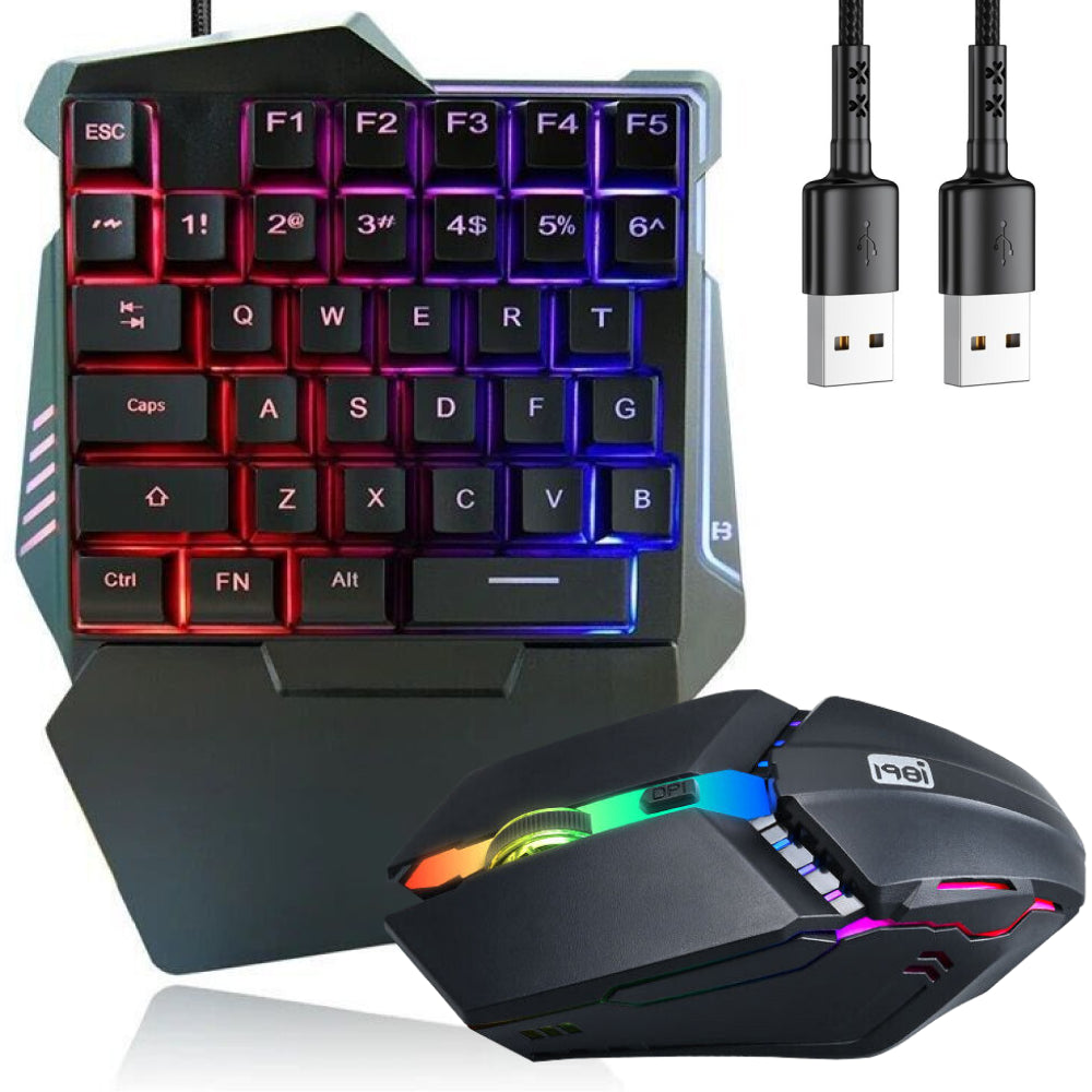 Ігрова міні клавіатура та мишка, від USB з підсвічуванням, 198I G506, Чорний / Набір клавіатура та миша для геймерів
