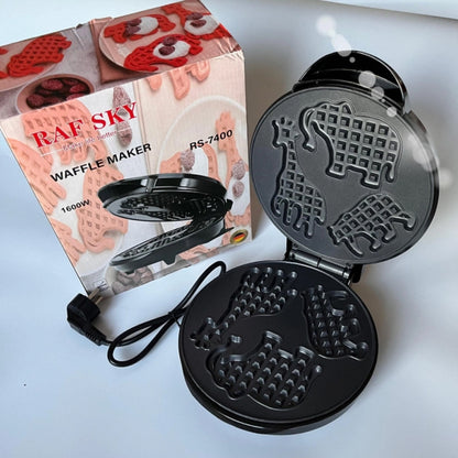Вафельниця електрична 1600Вт, з фігурками тварин RS-7400 / Електровафельниця кругла