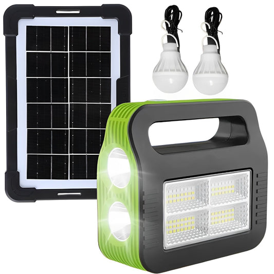 Сонячна зарядна станція-ліхтар із PowerBank + 2 лампочки, COBA CB-999B, Зелений / Ліхтар акумуляторний