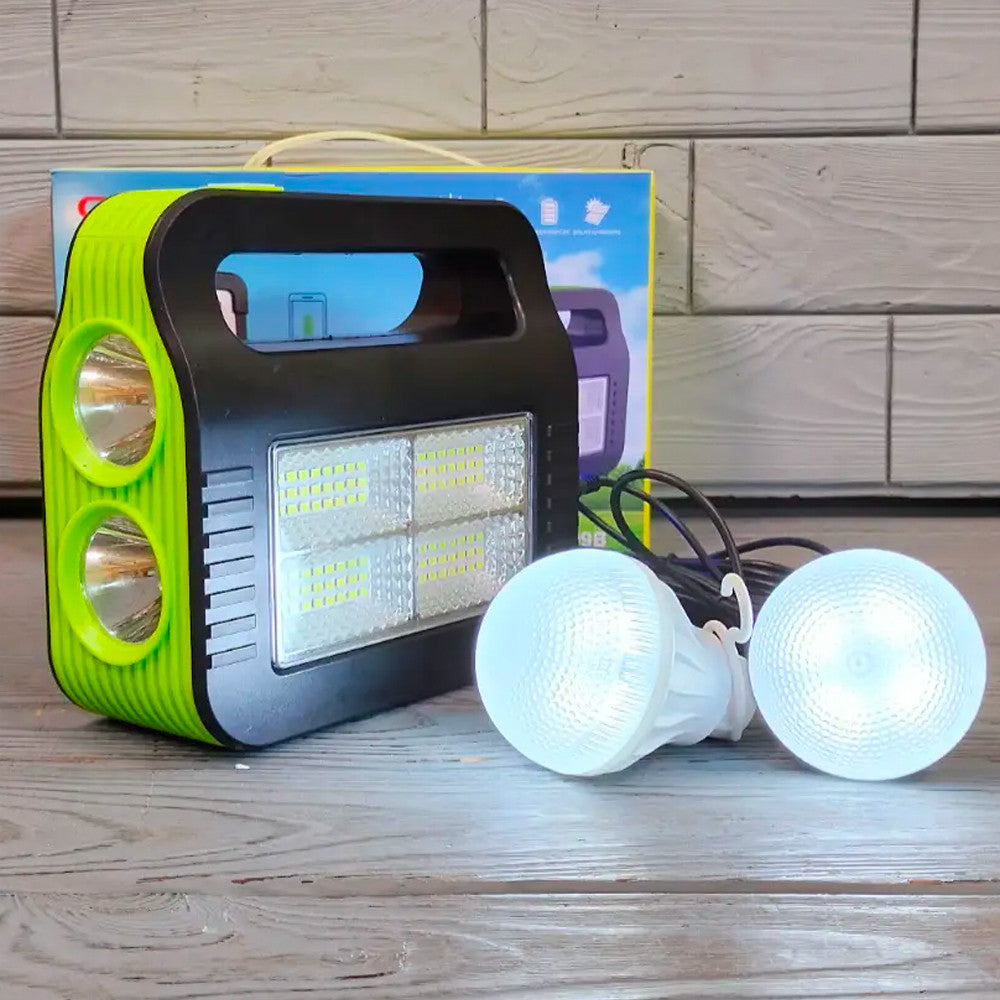 Сонячна зарядна станція-ліхтар із PowerBank + 2 лампочки, COBA CB-999B, Зелений / Ліхтар акумуляторний